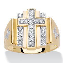 PalmBeach Jewelry Men's .50 TCW Round Cubic Zirconia 18k Gold-plated Sterling Silver Layered Cross Ring