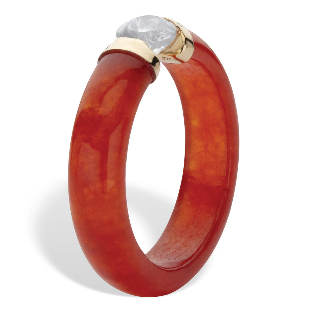 PalmBeach Jewelry Round White Topaz and Genuine Red Cabochon Ring .56 TCW 10k Yellow Gold