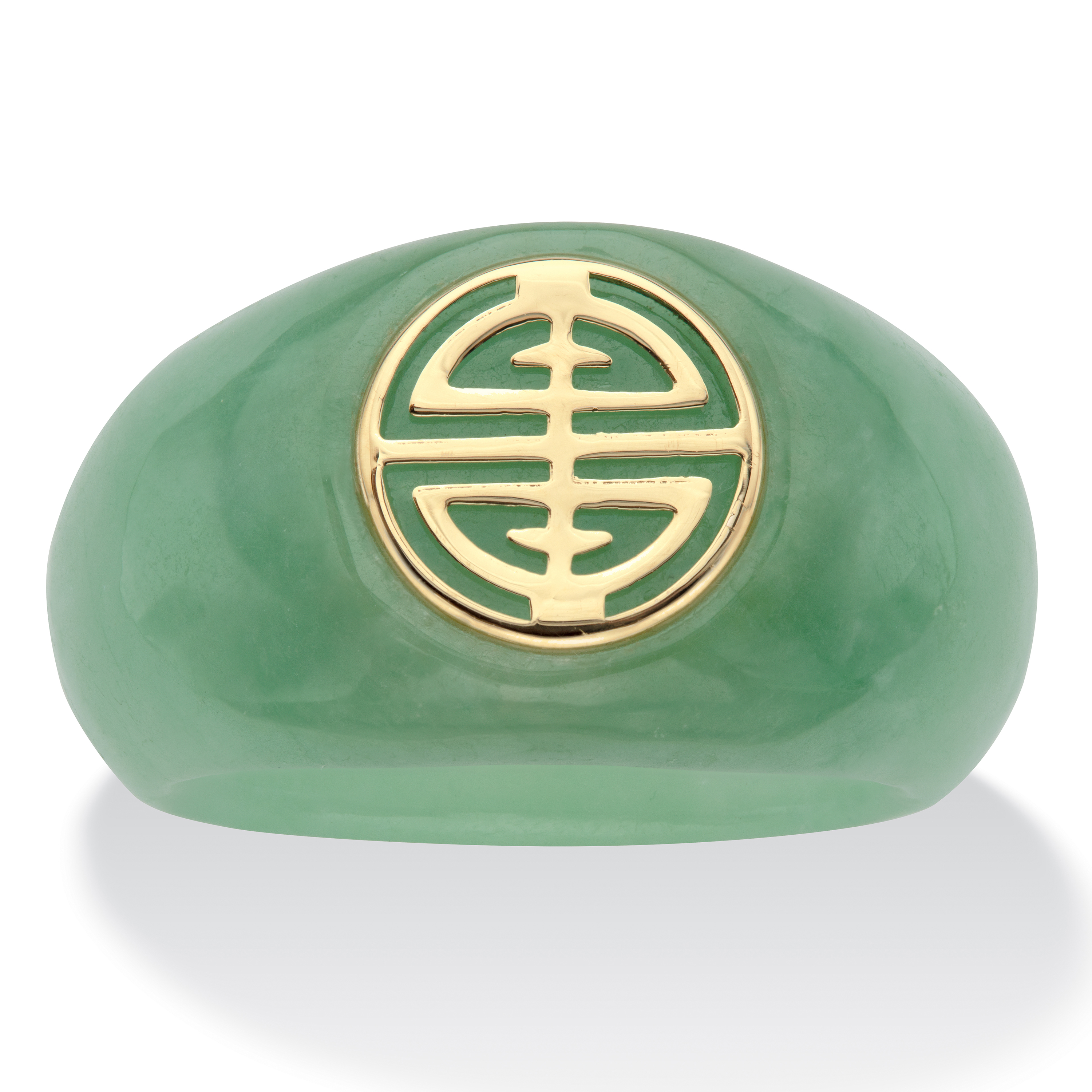 PalmBeach Jewelry Genuine Green Jade "Longevity" Ring in Solid 10k Yellow Gold