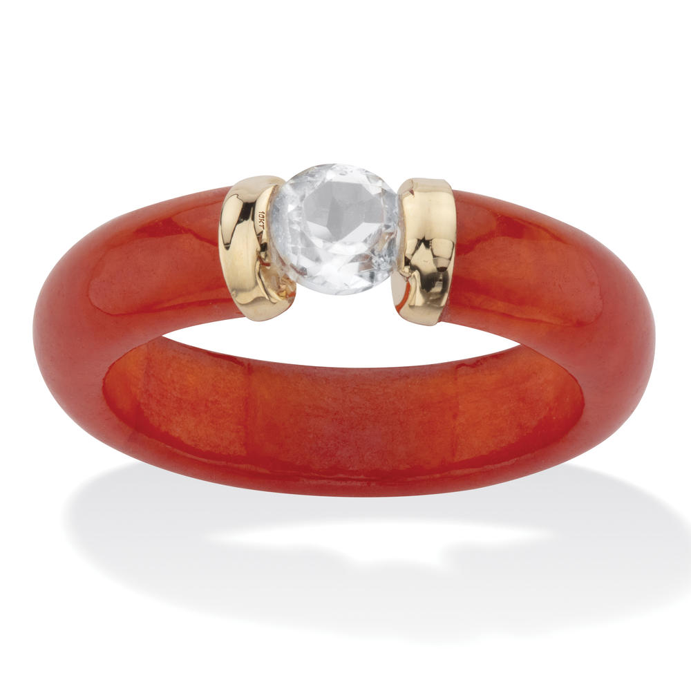 PalmBeach Jewelry Round White Topaz and Genuine Red Cabochon Ring .56 TCW 10k Yellow Gold