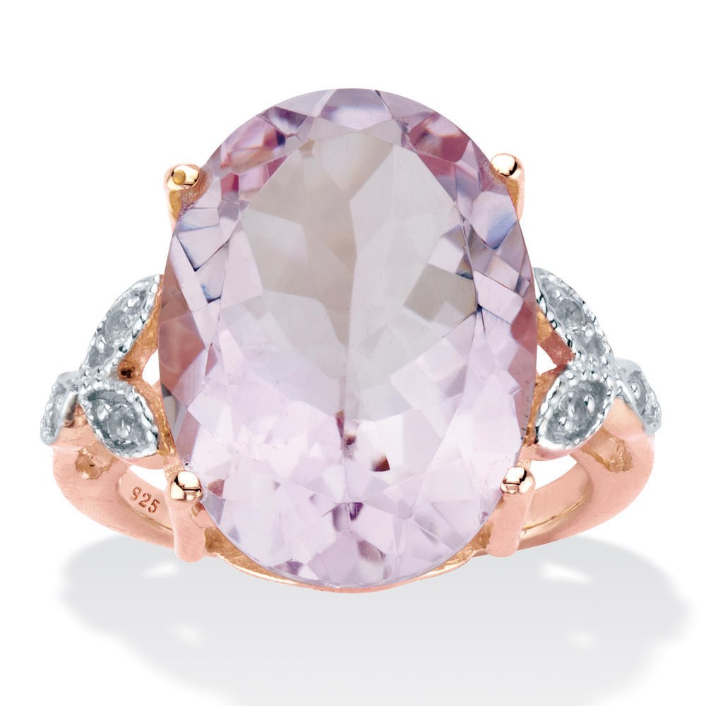 PalmBeach Jewelry Oval-Cut Genuine Pink Amethyst and White Topaz Two-Tone Cocktail Ring 10.93 TCW 14k Rose Gold-plated Sterling Silver