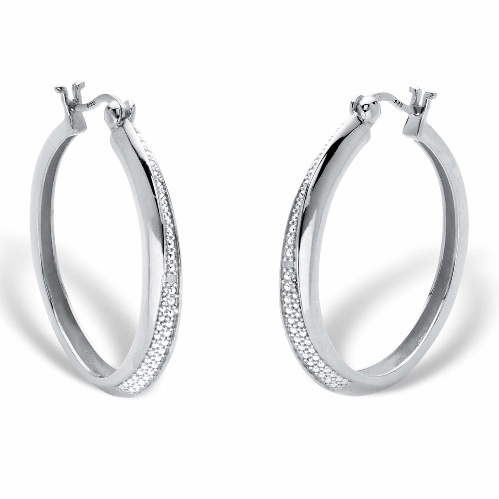 PalmBeach Jewelry Round Diamond Accent Hoop Earrings in Platinum-plated Sterling Silver 1 1/3"