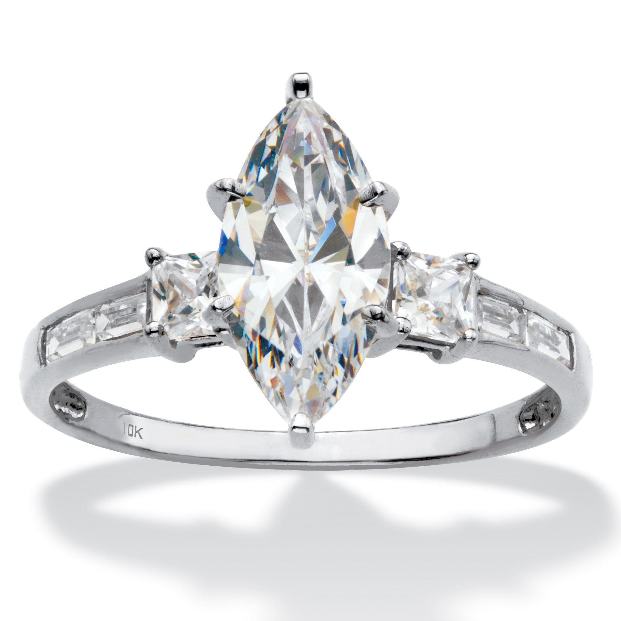 PalmBeach Jewelry Marquise-Cut Cubic Zirconia Engagement Ring (2.56 TCW ) in Solid 10k White Gold