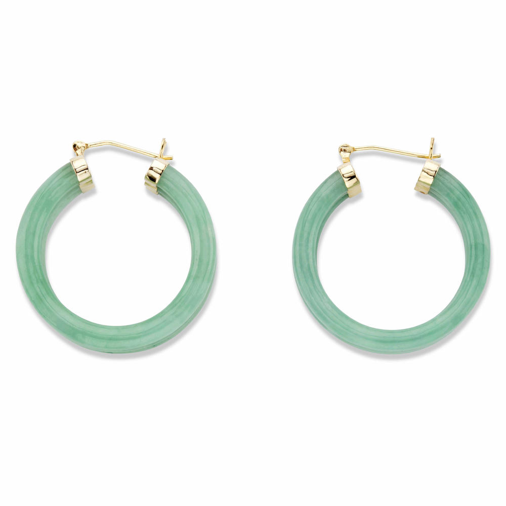 PalmBeach Jewelry Genuine Green Jade Hoop Earrings in 14k Gold-plated Sterling Silver 1.33"