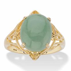 PalmBeach Jewelry Oval Genuine Green Jade Dome Scrolled Cabochon Ring in 14k Gold-plated Sterling Silver