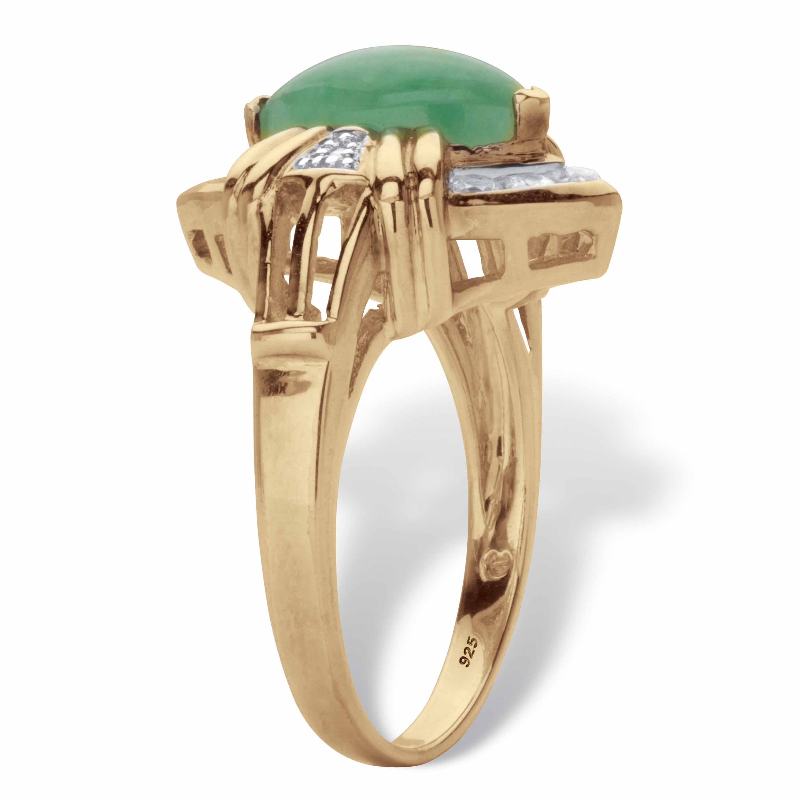 PalmBeach Jewelry Marquise-Cut Genuine Green Jade and White Topaz Halo Ring .44 TCW in 14k Gold-plated Sterling Silver