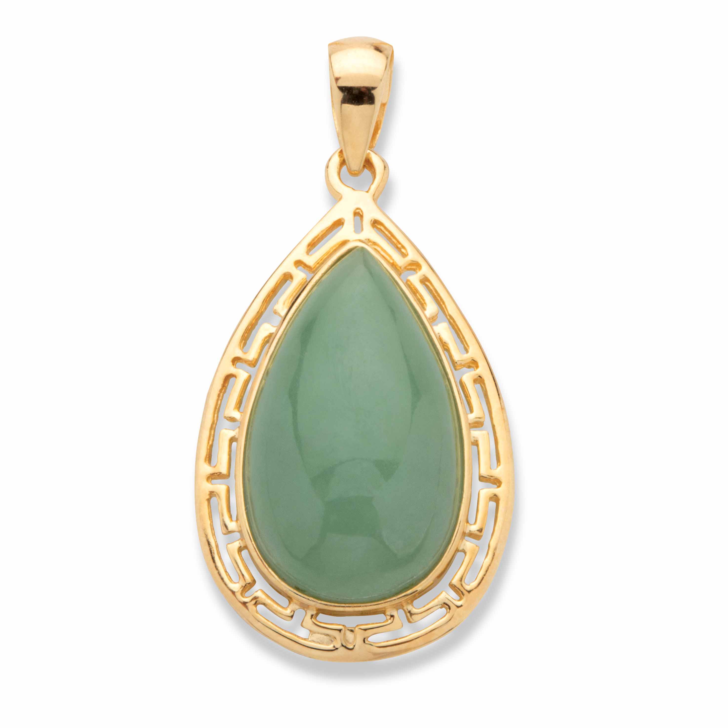 PalmBeach Jewelry Pear-Cut Genuine Green Jade Cutout Halo Cabochon Pendant in 14k Gold-plated Sterling Silver