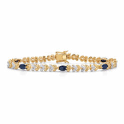 PalmBeach Jewelry Genuine Oval-Cut Blue Sapphire and Diamond Accent Two-Tone Heart-Link Bracelet 3.01 TCW Gold-Plated 7.25"