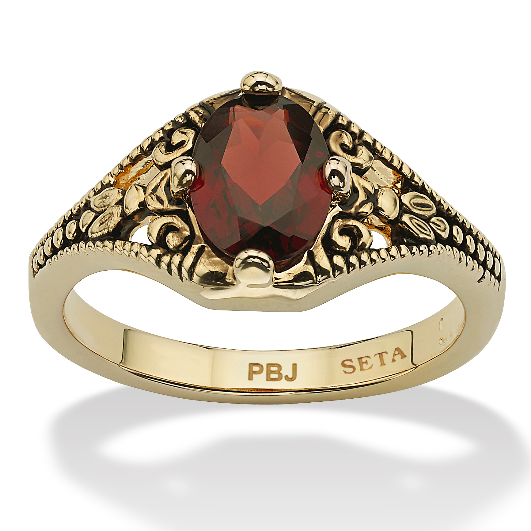 PalmBeach Jewelry Oval-Cut Genuine Garnet Vintage-Style Ring 1.40 TCW Yellow Gold-Plated
