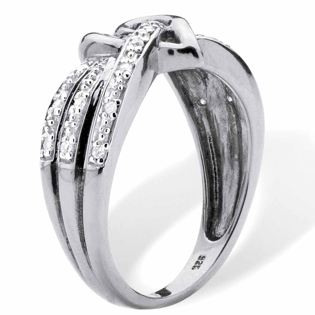 PalmBeach Jewelry Round Diamond Crossover Heart Promise Ring 1/10 TCW in Platinum-plated Sterling Silver