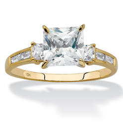PalmBeach Jewelry Princess-Cut Cubic Zirconia Engagement Ring 2.18 TCW in Solid 10k Yellow Gold