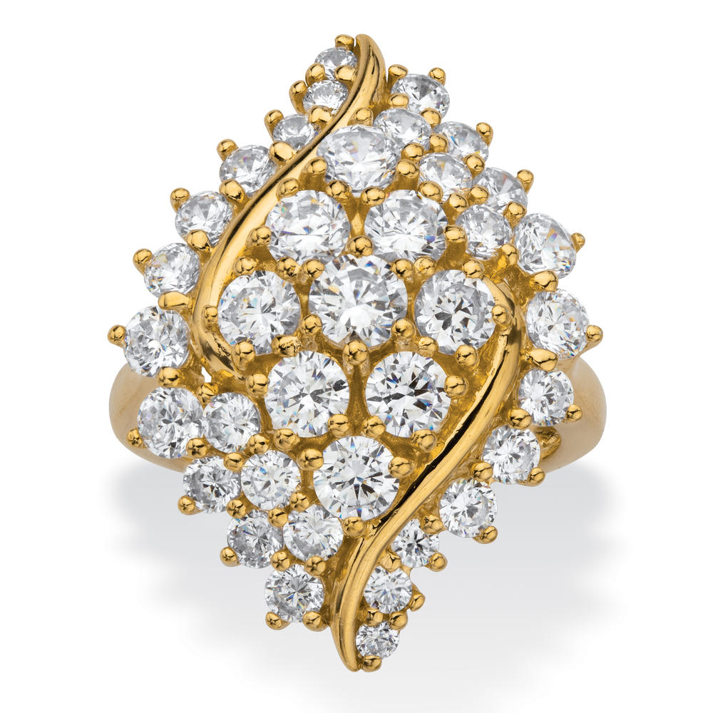 PalmBeach Jewelry Round Cubic Zirconia Cluster Wave Ring 3.11 TCW Gold-Plated