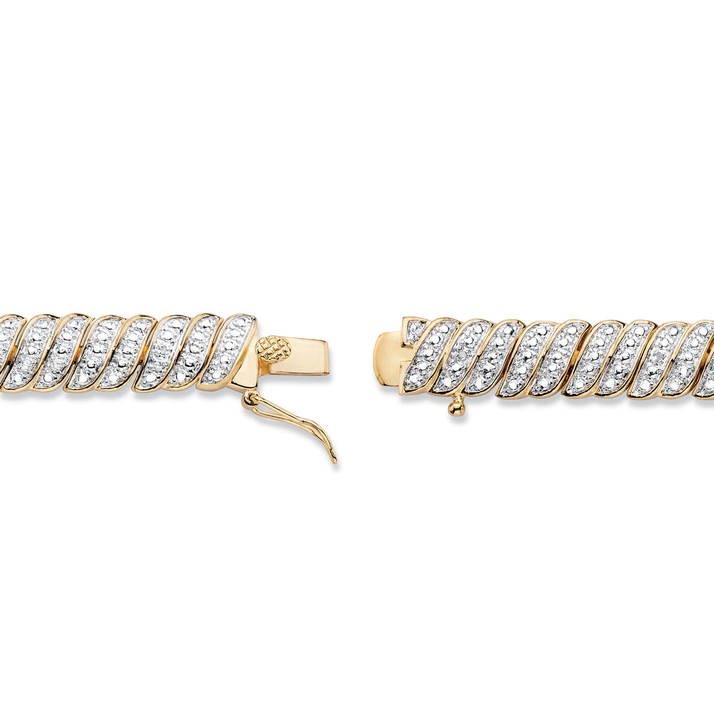 PalmBeach Jewelry Diamond Accent Two-Tone Pave-Style S-Link Tennis Bracelet Gold-Plated 8"