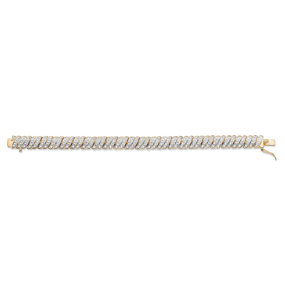 PalmBeach Jewelry Diamond Accent Two-Tone Pave-Style S-Link Tennis Bracelet Gold-Plated 8"