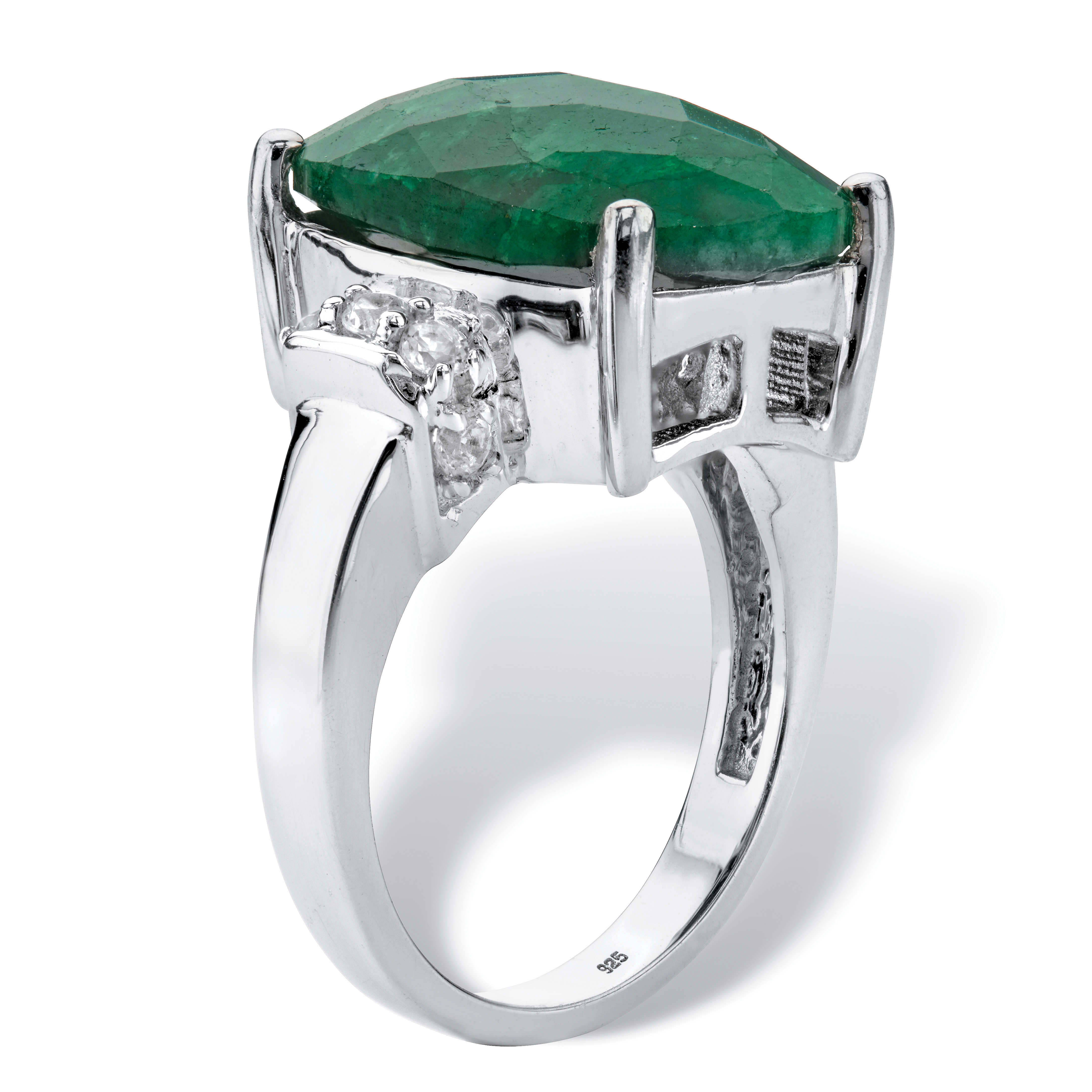 PalmBeach Jewelry Emerald-Cut Genuine Emerald and White Tanzanite Cocktail Ring 8.80 TCW in Sterling Silver