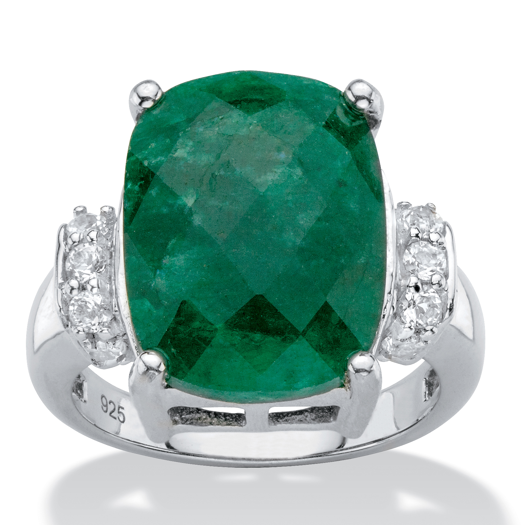 PalmBeach Jewelry Emerald-Cut Genuine Emerald and White Tanzanite Cocktail Ring 8.80 TCW in Sterling Silver