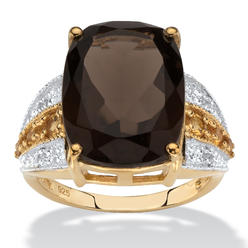 PalmBeach Jewelry Cushion-Cut Genuine Smoky Quartz, Citrine and White Topaz Ring 7.58 TCW in 14k Yellow Gold-plated Sterling Silver