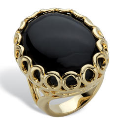PalmBeach Jewelry Oval Simulated Black Onyx Gold-Plated Scalloped Cocktail Ring