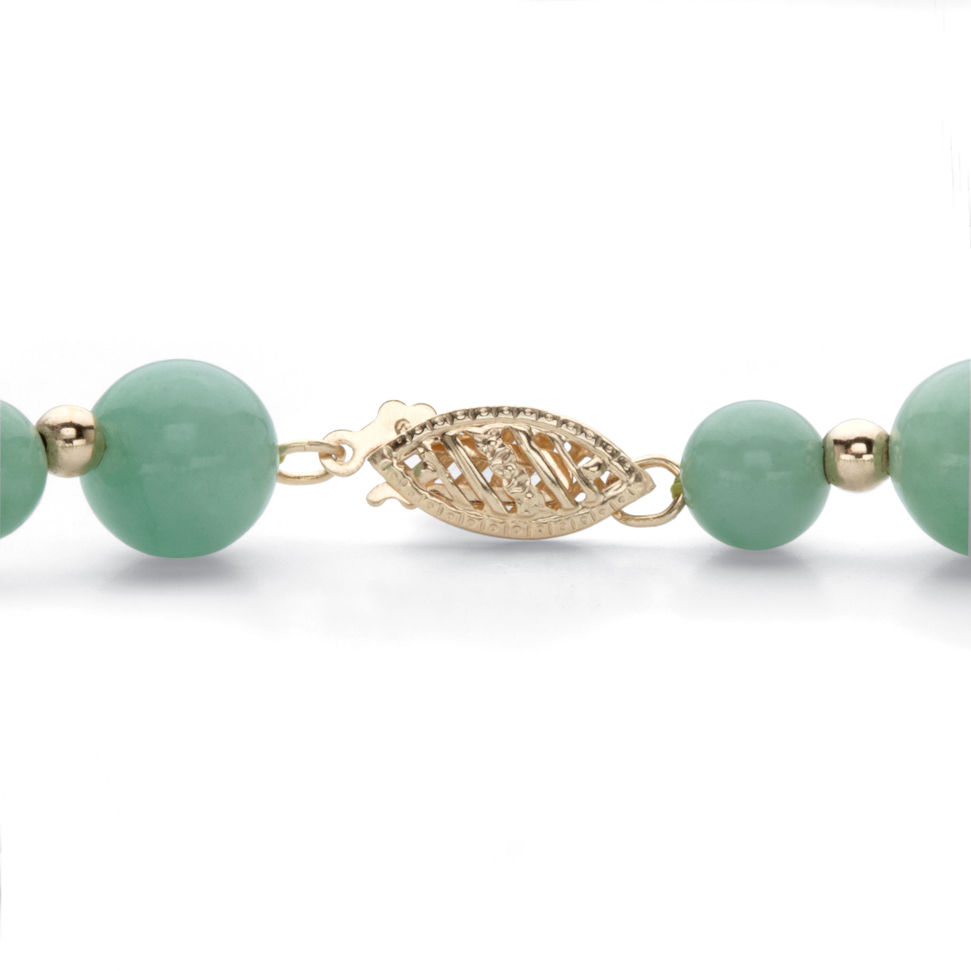 PalmBeach Jewelry Genuine Green Jade Round Beaded Bracelet in Solid 10k Yellow Gold 8"