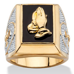 PalmBeach Jewelry Men's Emerald-Cut Genuine Black Onyx Praying Hands Two-Tone Ring Gold-Plated