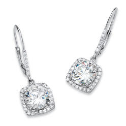 PalmBeach Jewelry 6.54 TCW Round Cubic Zirconia Halo Drop Earrings in Platinum-plated Sterling Silver