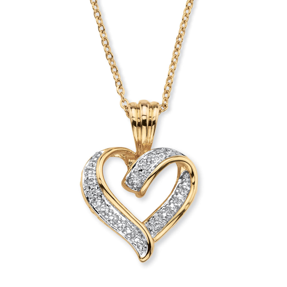 PalmBeach Jewelry Diamond Accent Two-Tone Pave-Style Looped Heart Pendant Necklace 18k Gold-Plated 18"-19"