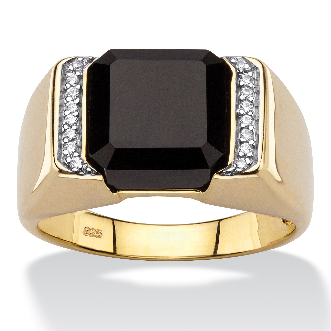 PalmBeach Jewelry Men's Cushion-Cut Genuine Black Onyx and Cubic Zirconia Accent Classic Ring in 18k Gold-plated Sterling Silver