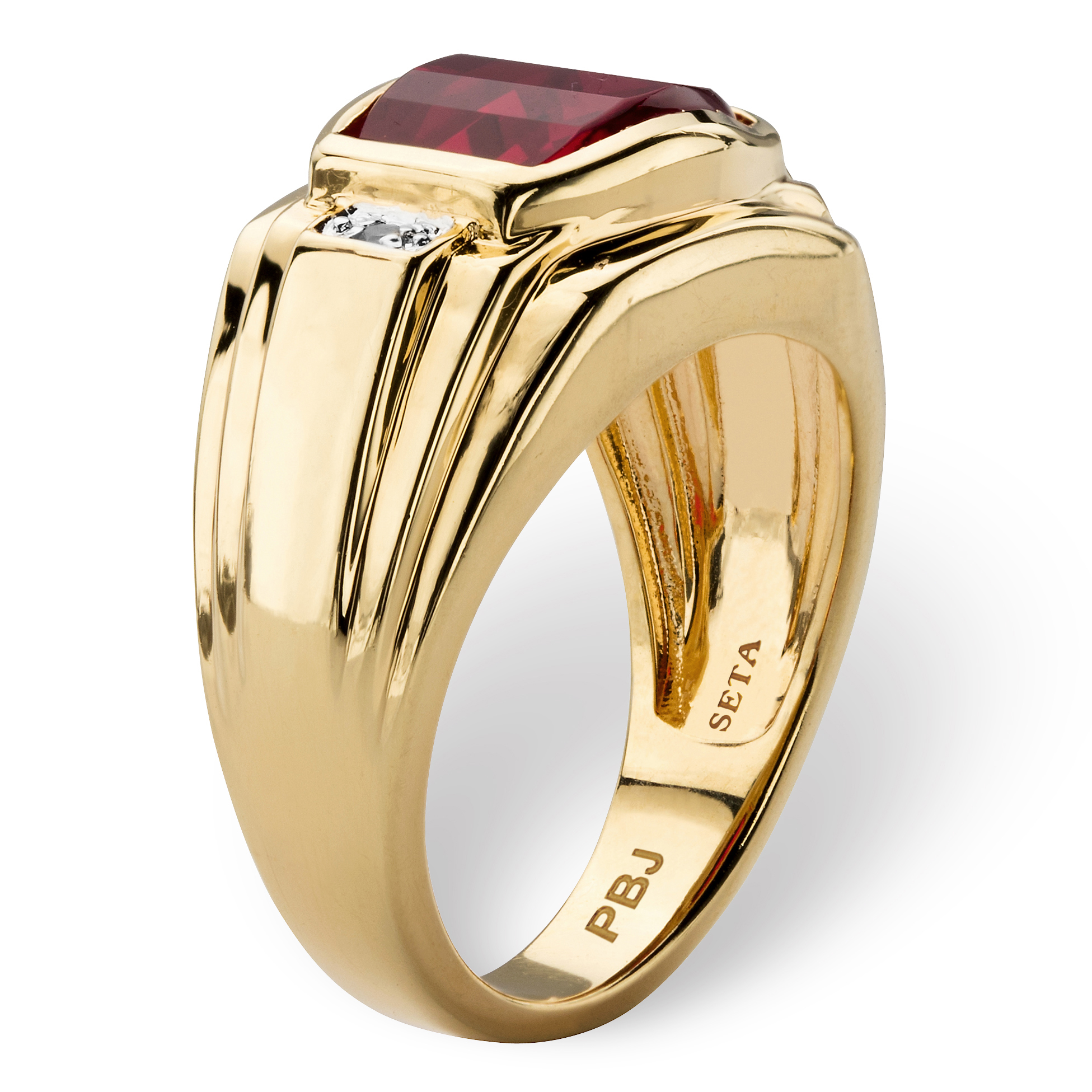 PalmBeach Jewelry Men's 2.77 TCW Cushion-Cut Created Red Ruby and Diamond Accent Ring Yellow Gold-Plated