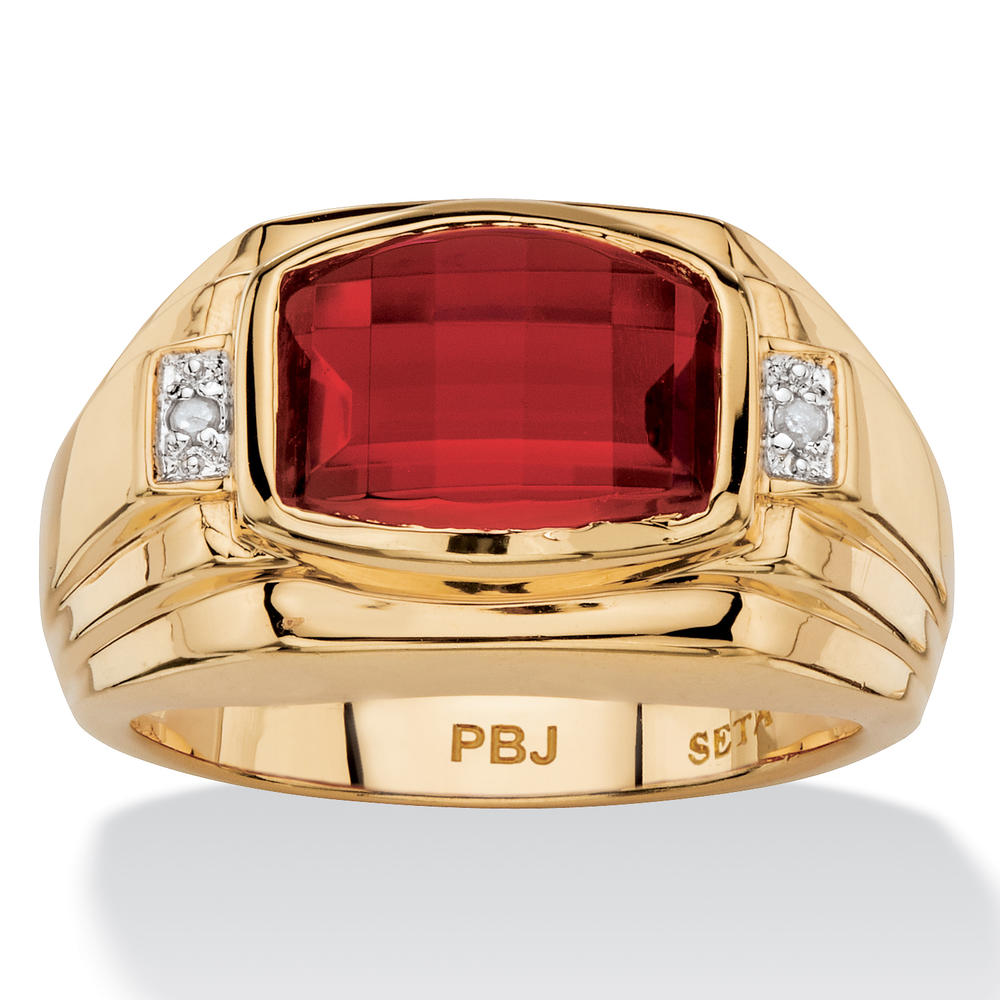 PalmBeach Jewelry Men's 2.77 TCW Cushion-Cut Created Red Ruby and Diamond Accent Ring Yellow Gold-Plated