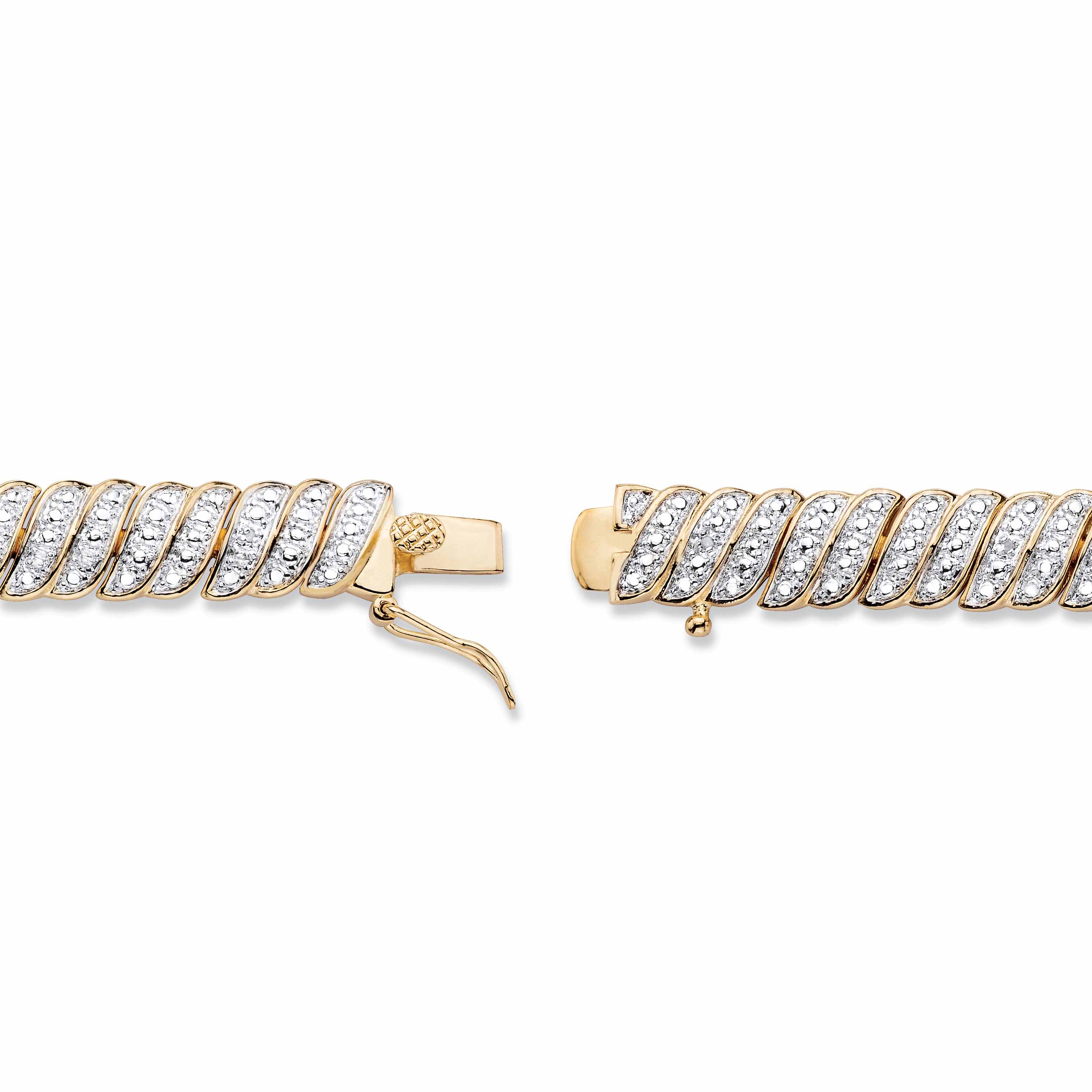 PalmBeach Jewelry White Diamond Accent Two-Tone Pave-Style S-Link Tennis Bracelet Yellow Gold-Plated 7"