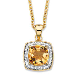 PalmBeach Jewelry 1.85 TCW Genuine Cushion-Cut Yellow Citrine and Diamond Accent Pave-Style Halo Necklace in 14k Yellow Gold-plated Sterli