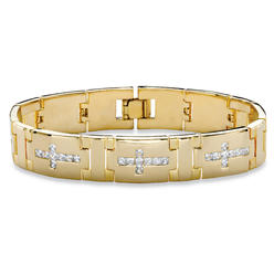 PalmBeach Jewelry Men's Square-Cut Cubic Zirconia Bar-Link Horizontal Cross Bracelet 3.60 TCW Gold-Plated 8"