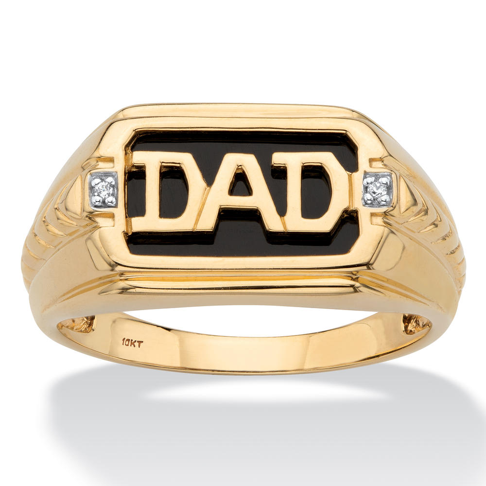 PalmBeach Jewelry Men's Emerald-Cut Genuine Onyx and Diamond Accent "Dad" Ring in Solid 10k Yellow Gold
