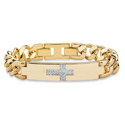 PalmBeach Jewelry Mens 1/7 TCW White Diamond Horizontal Cross Curb-Link Bracelet 14k Yellow Gold-Plated 9"