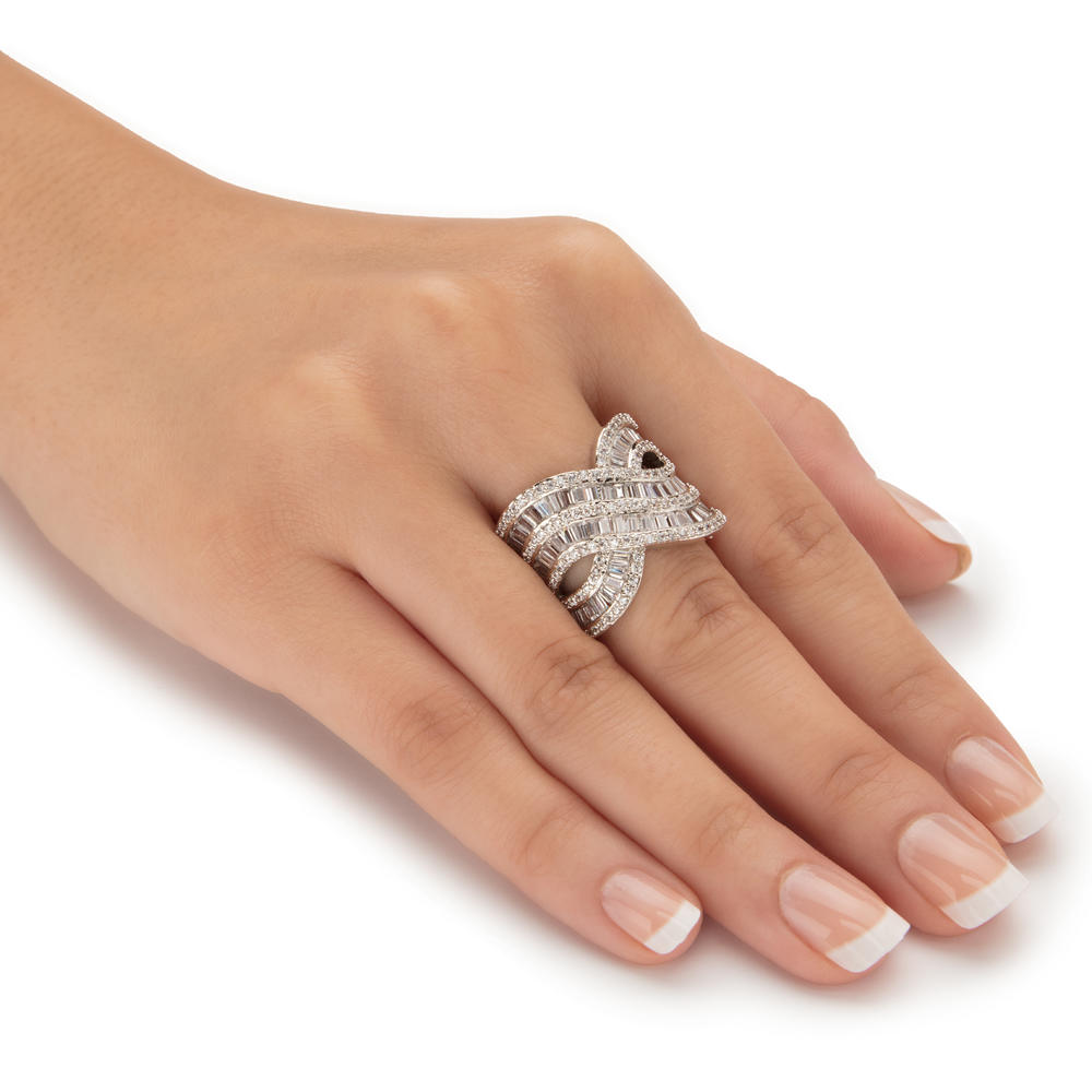 PalmBeach Jewelry Baguette and Round Cubic Zirconia Crossover Ring 4.14 TCW Platinum-Plated.