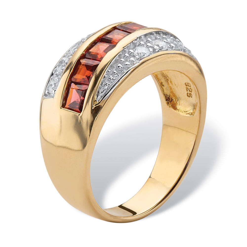 PalmBeach Jewelry Men's 1.67 TCW Square-Cut Garnet and Pave-Style Cubic Zirconia 14k Gold-plated Sterling Silver Channel-Set Ring