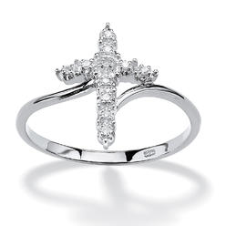 PalmBeach Jewelry Diamond Accent Cross Ring in Platinum-plated Sterling Silver