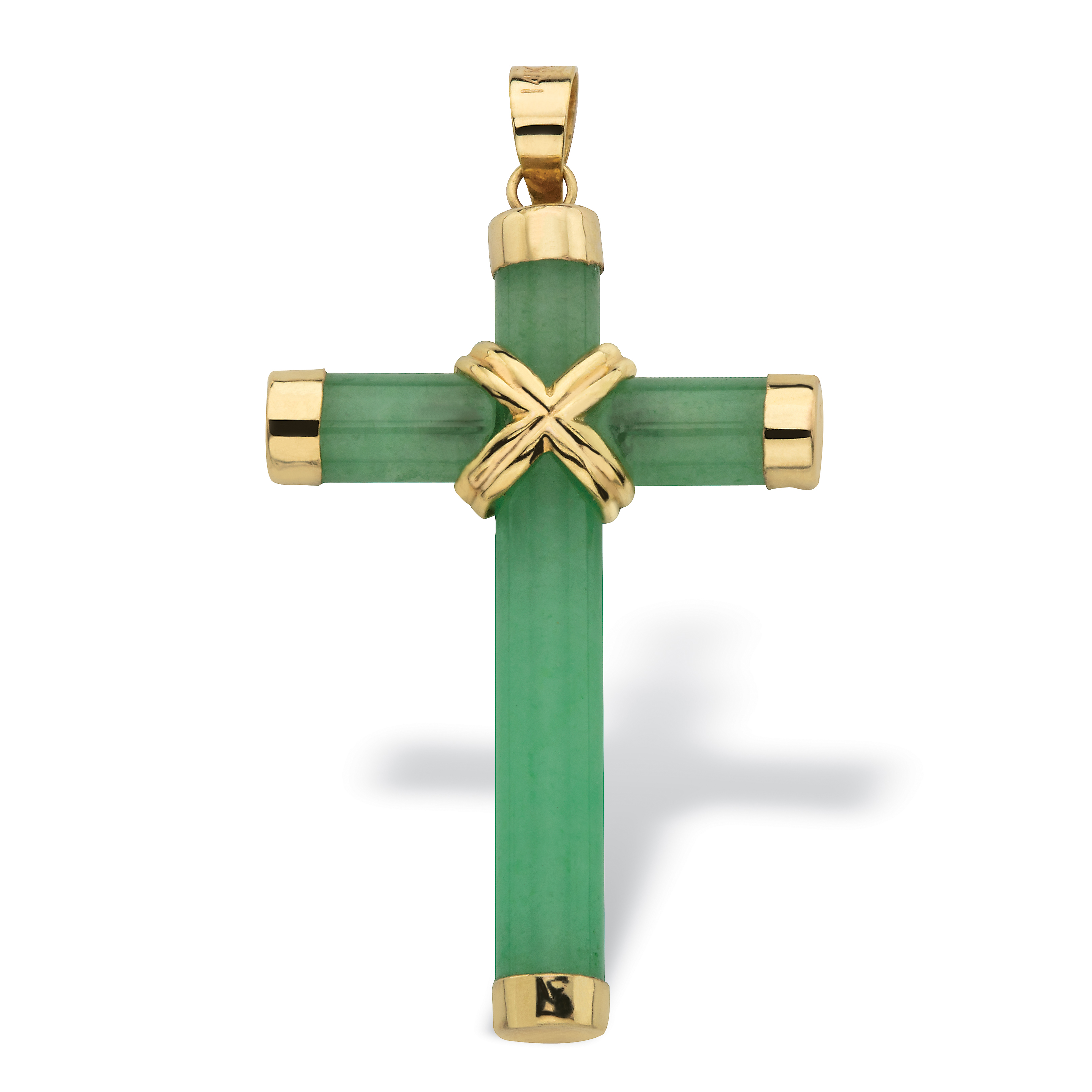 PalmBeach Jewelry Genuine Green Jade and 10k Yellow Gold Cross Pendant 1 1/2"