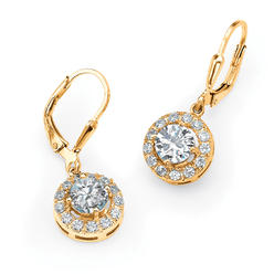 PalmBeach Jewelry 2.51 TCW Round Cubic Zirconia Halo Drop Earrings in 18k Gold-plated Sterling Silver