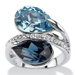 PalmBeach Jewelry Sky and London Blue Pear-Cut Crystal Silvertone Bypass Cocktail Ring