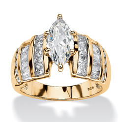 PalmBeach Jewelry 3.87 TCW Marquise-Cut Cubic Zirconia Ring in 18k Gold-plated Sterling Silver