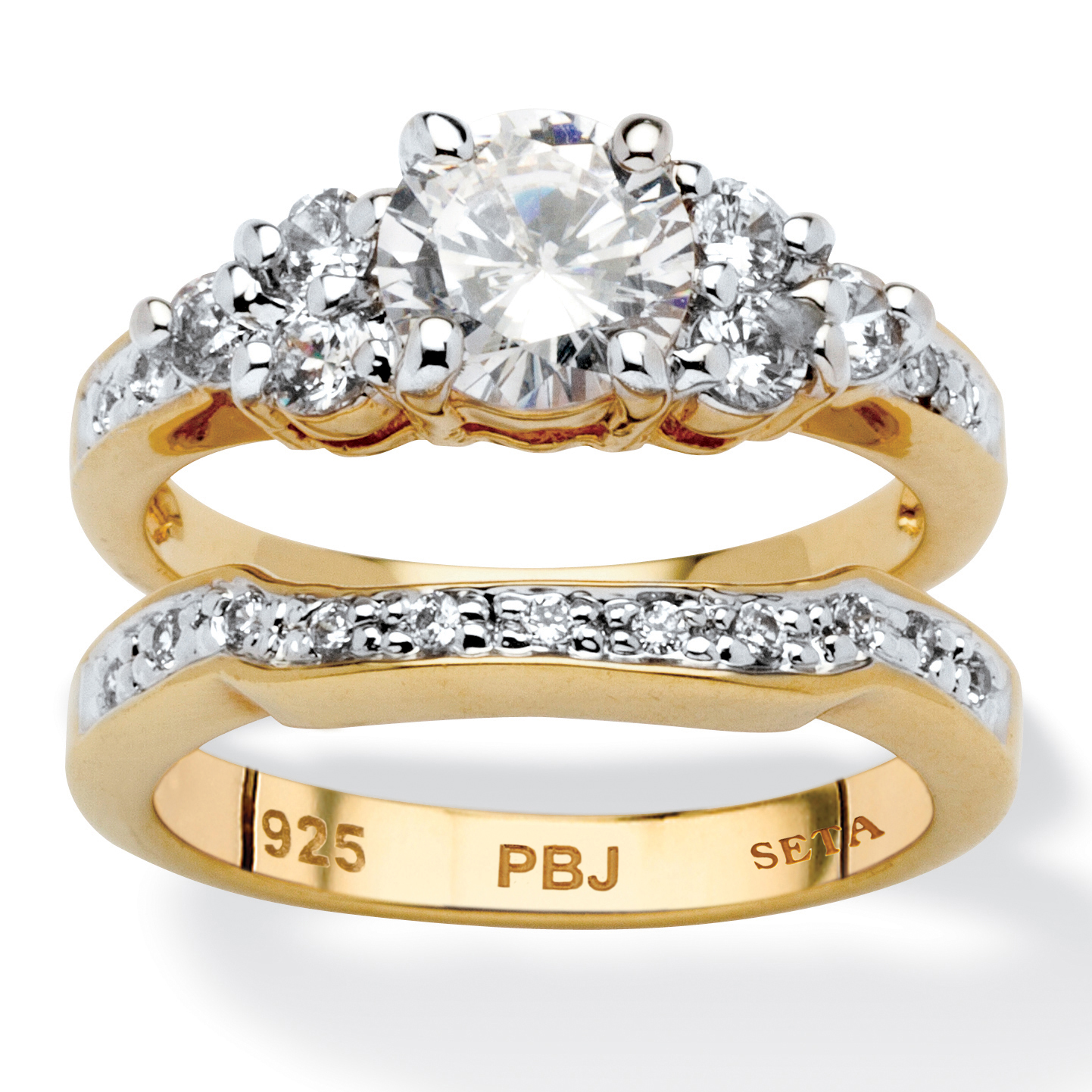 PalmBeach Jewelry 2 Piece 2.01 TCW Round Cubic Zirconia Bridal Ring Set in 18k Gold-Plated