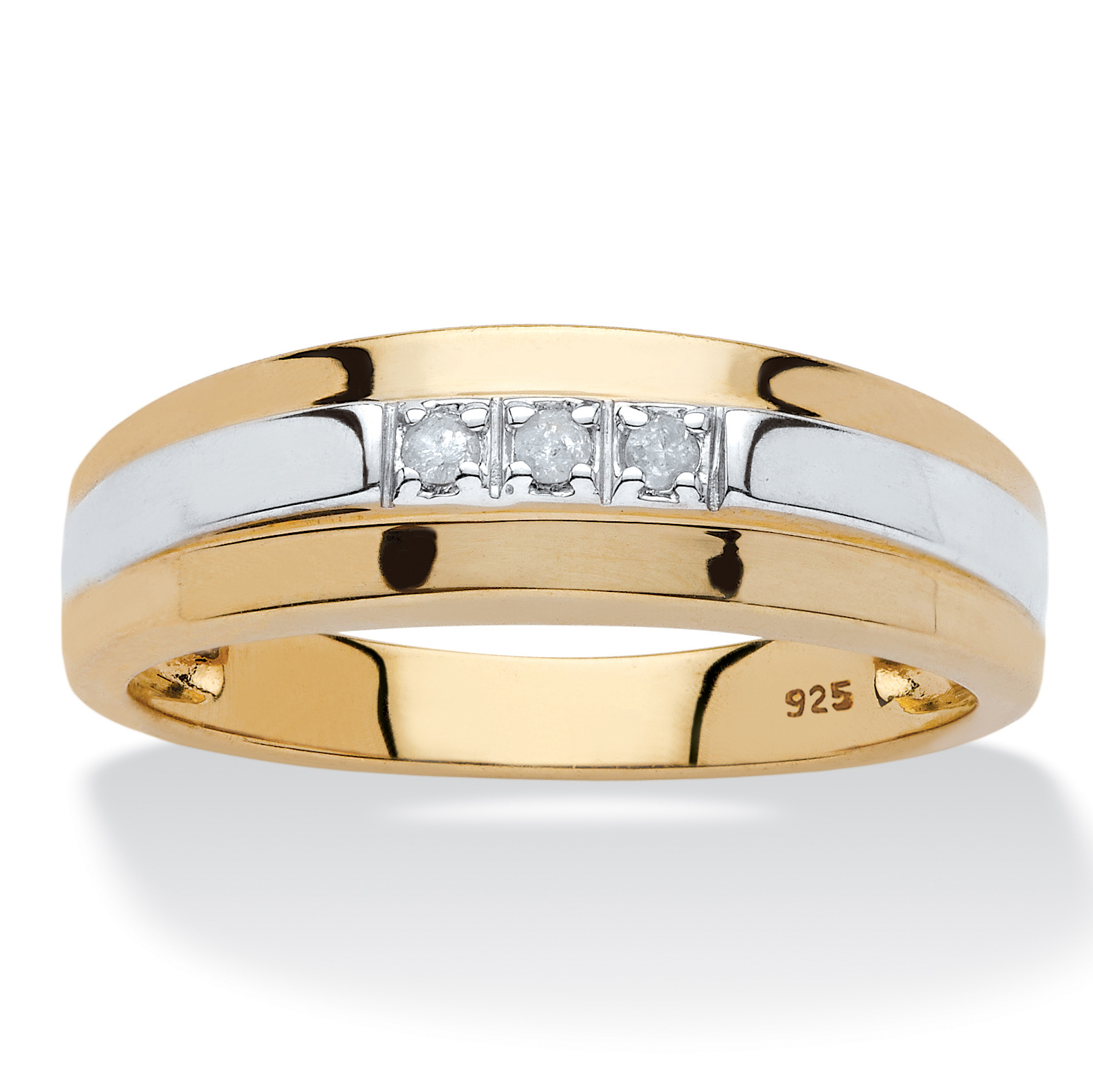PalmBeach Jewelry Men's Diamond Accent Two-Tone Band in 18k Yellow Gold-plated Sterling Silver