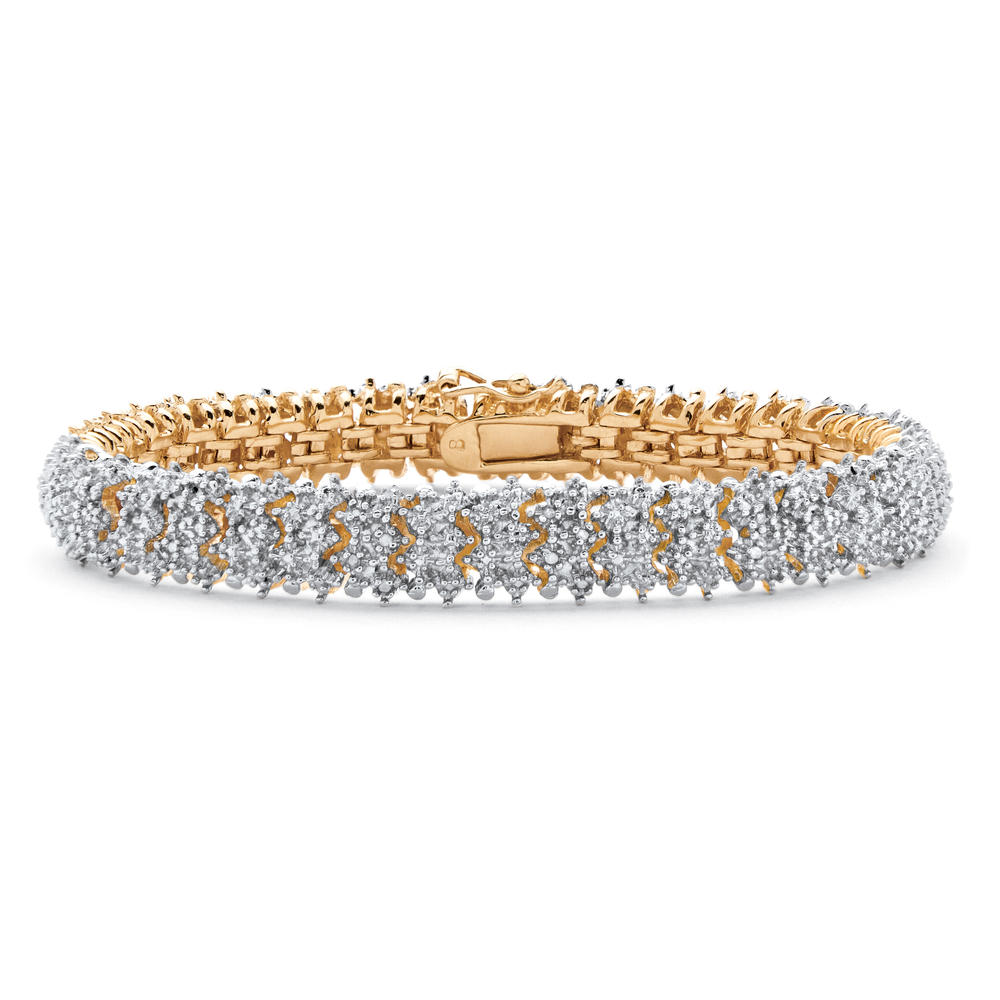 PalmBeach Jewelry 1/4 TCW Diamond Snake-Link Bracelet 18k Gold-Plated 7"