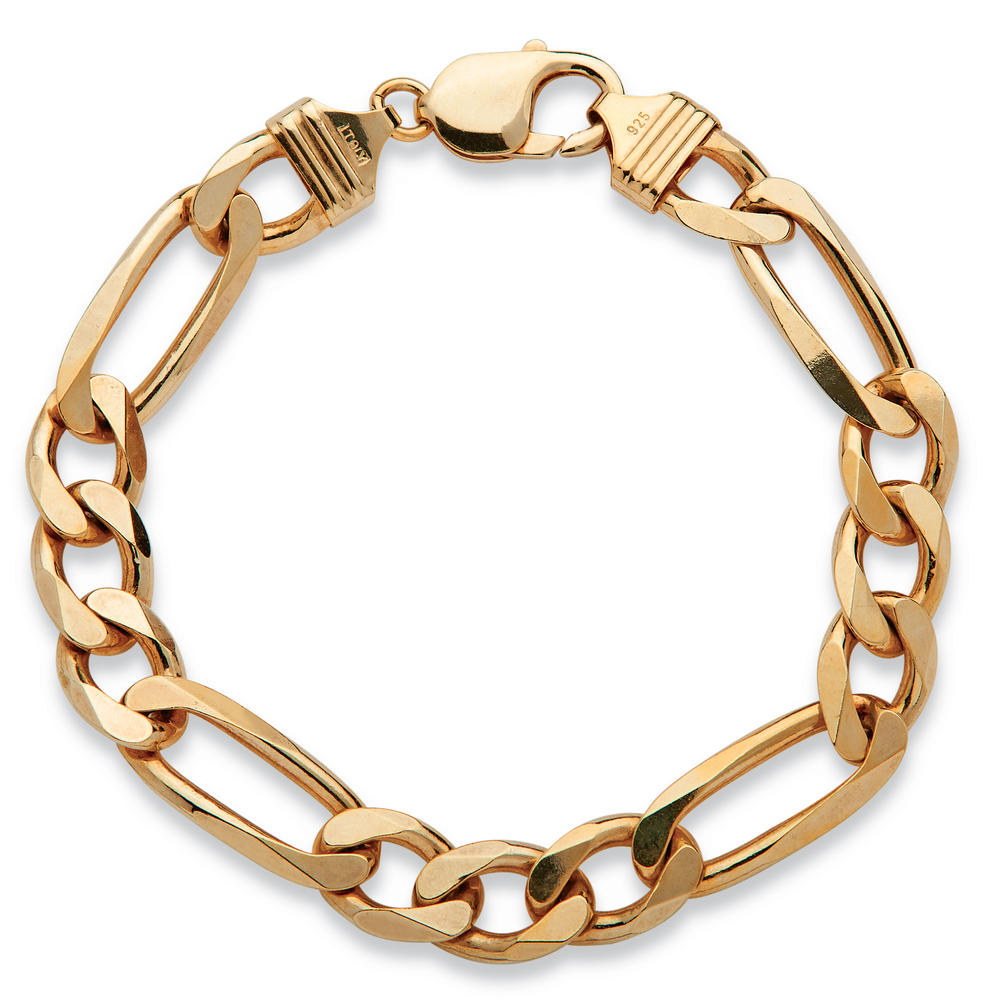 PalmBeach Jewelry Men's Figaro-Link Chain Bracelet in 14k Yellow Gold-plated Sterling Silver 8.5" (10mm)