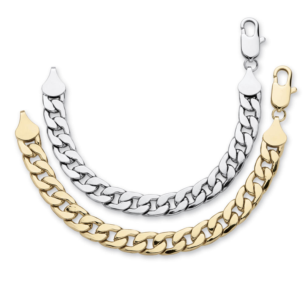 PalmBeach Jewelry Men's Curb-Link Bracelet Set Yellow Goldtone and Silvertone 10" (12mm)
