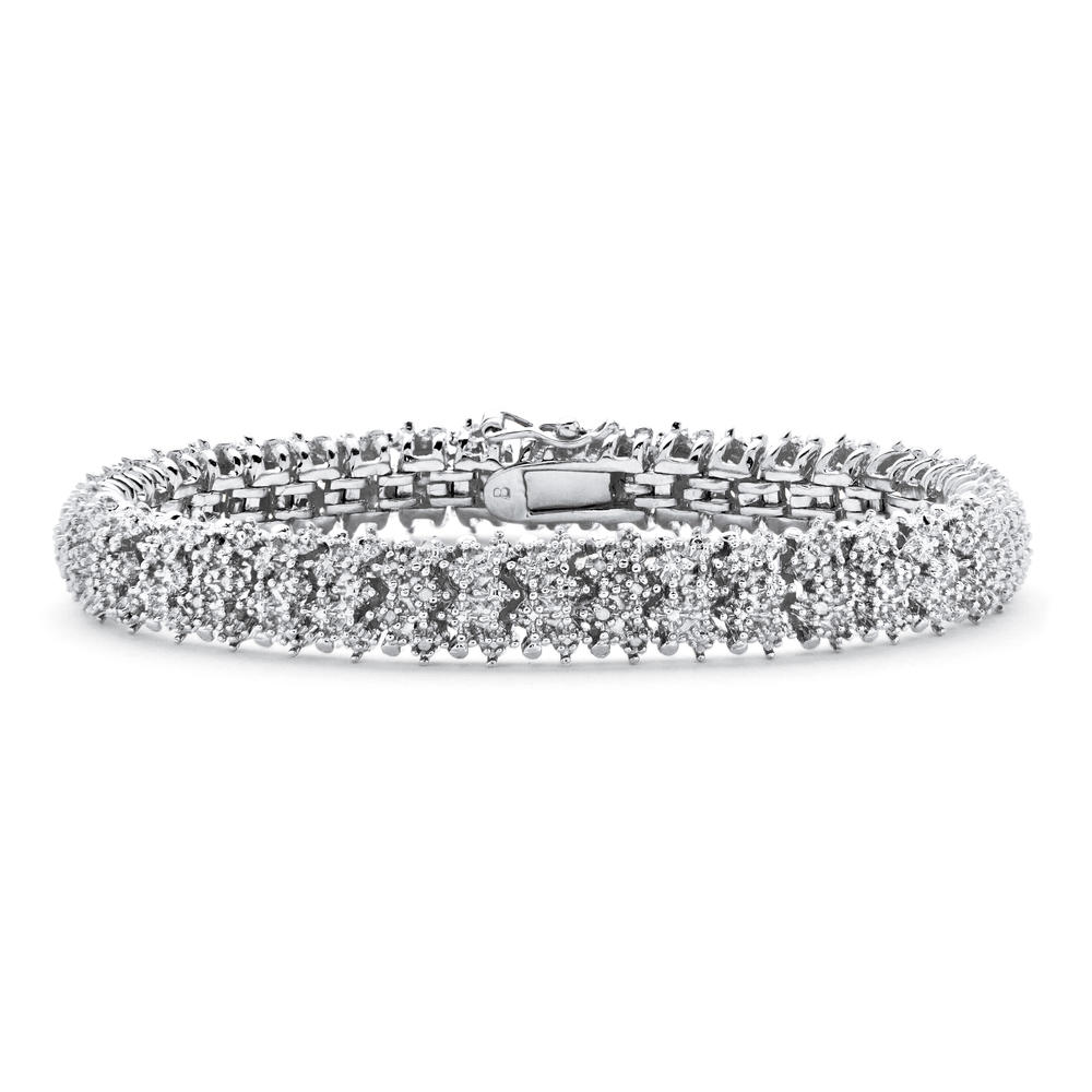 PalmBeach Jewelry Round White Diamond Snake-Link Tennis Bracelet 1/4 TCW Platinum-Plated 7"
