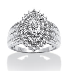 PalmBeach Jewelry 3/8 TCW Round Diamond Platinum-plated Sterling Silver Marquise-Shaped Cluster Ring