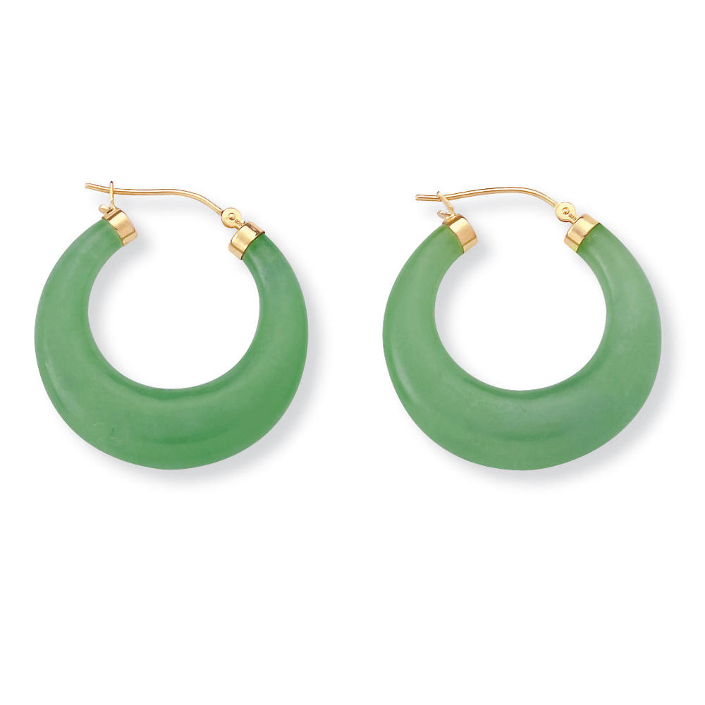 PalmBeach Jewelry Green Jade Hoop Earrings in 14k Gold-plated Sterling Silver (1")