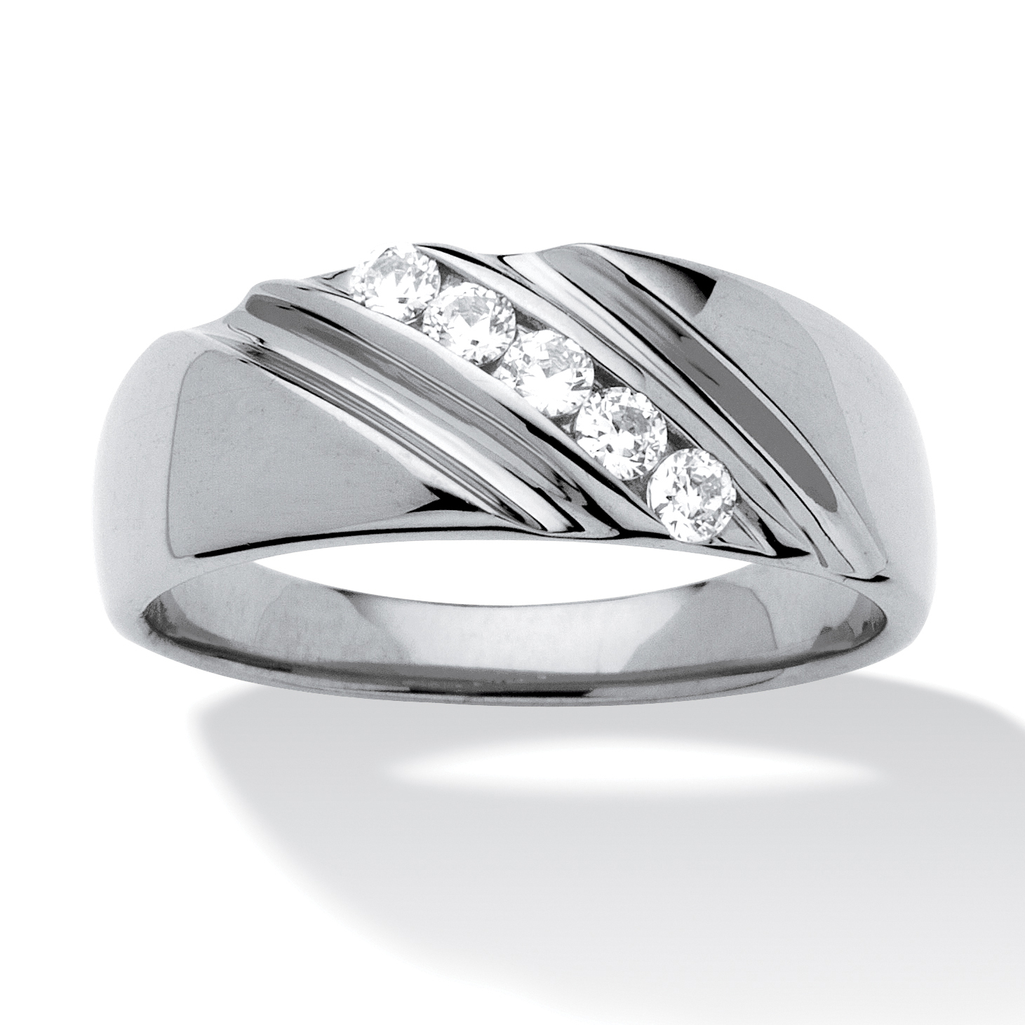 PalmBeach Jewelry Men's .50 TCW Round Cubic Zirconia Diagonal Ring In Platinum-plated Sterling Silver